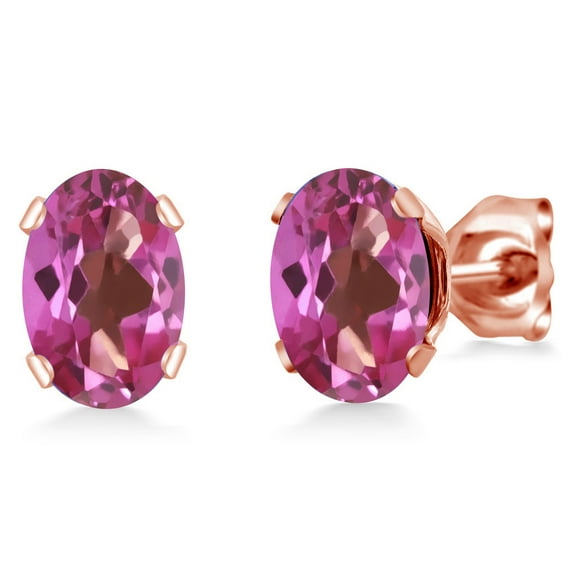 Gem Stone King 1.60 Ct Oval 7x5mm Pink Mystic Topaz Brass Rose Gold Plated Brass Stud Earrings for Women Men