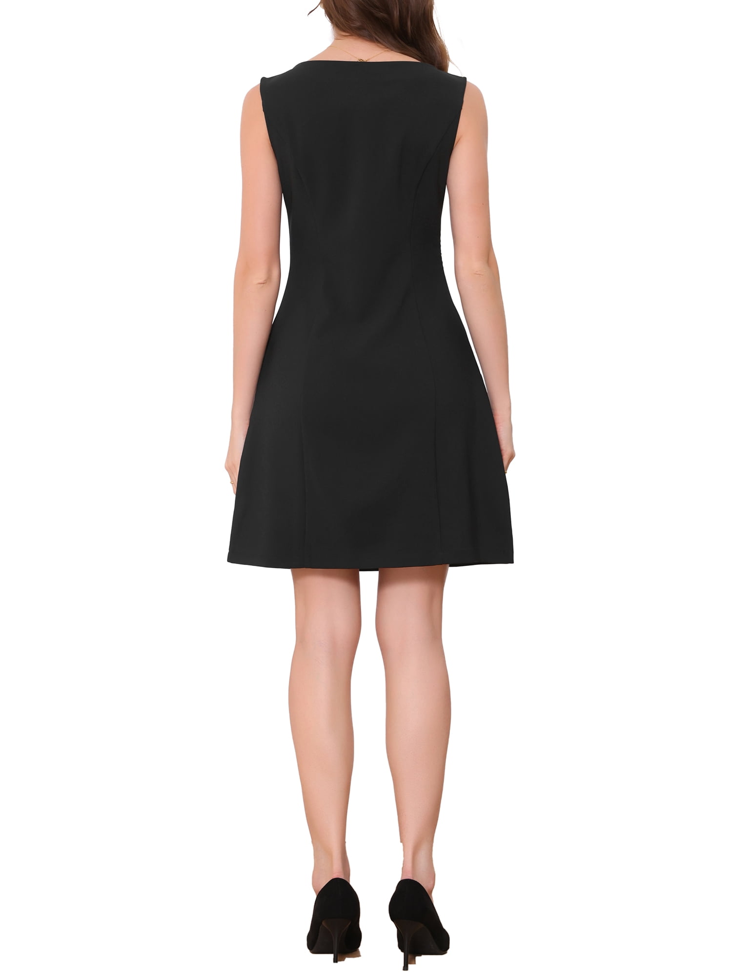 DARING DIVA Women's Elegant Boat Neck Sleeveless A Line Dress S Black