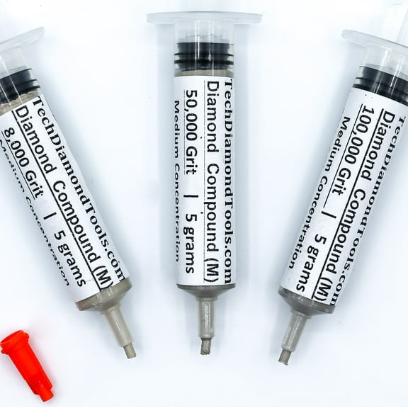 TechDiamondTools Diamond Polish Paste Set of 3 Syringes X 5 Grams (M), Diamond Polish Compound, Sizes 8000 50000 100000 Grit, Mesh with Medium - 25% Concentration of Diamond Powders