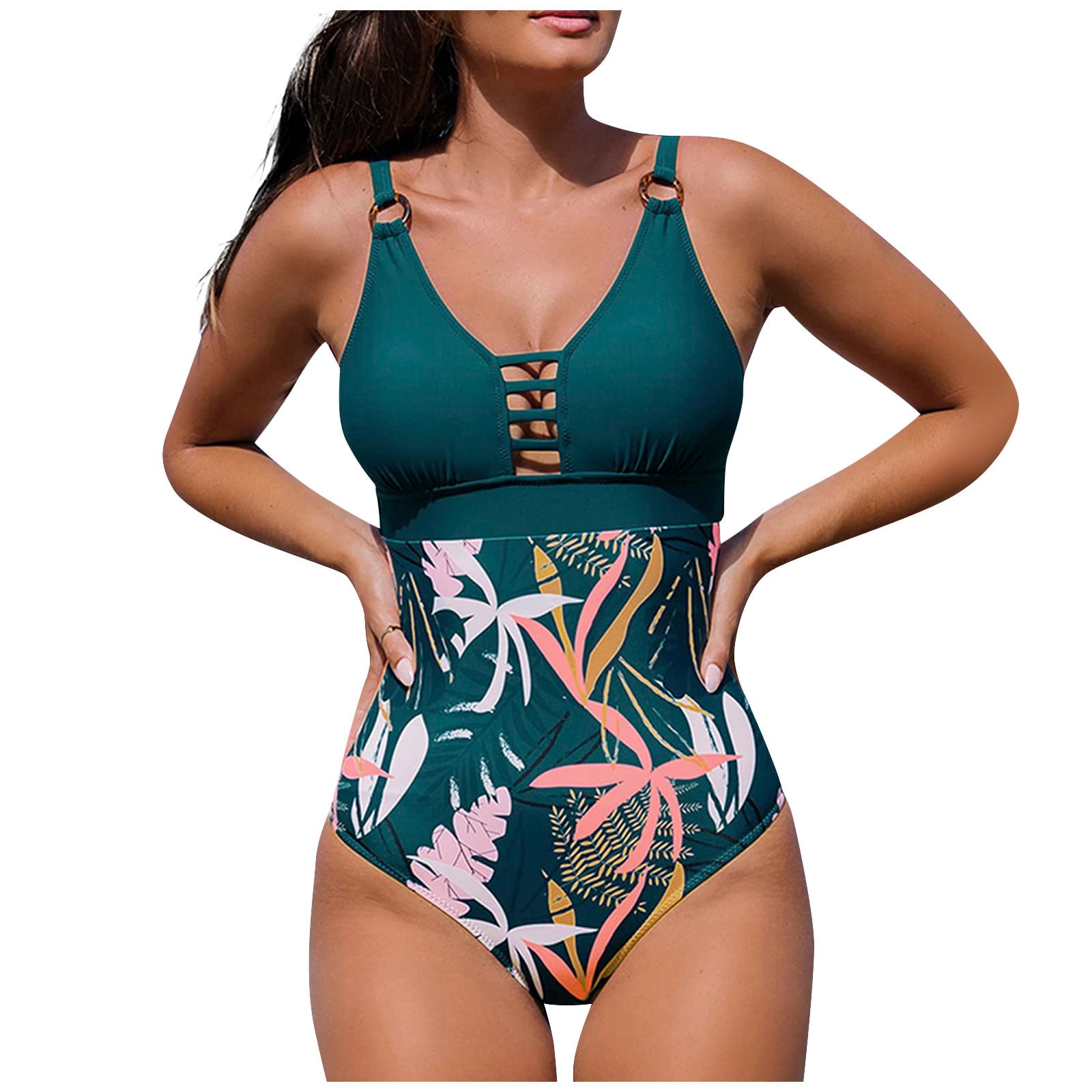 tobchonp Teal Cutout Cross Back Onepiece Swimsuit For Women Sexy
