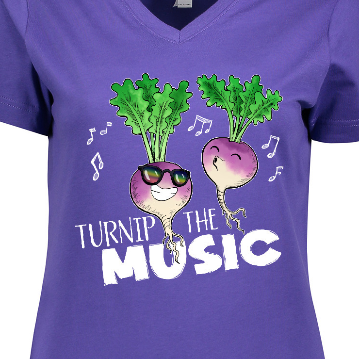 Inktastic Turnip the Music Partying Vegetables Women's V-Neck T-Shirt - image 3 of 4
