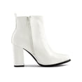 thumbnail image 3 of BLISSFUL STEP Women's Round Toe Zip Block High Heels Ankle Boots White 9, 3 of 7