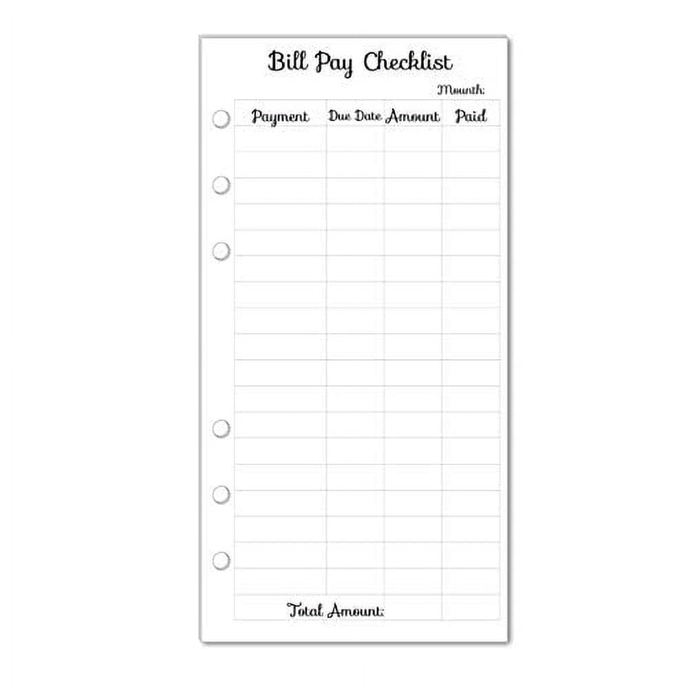 Monthly Bill Pay Checklist Inserts, Budget Planner for Personal Size Planners