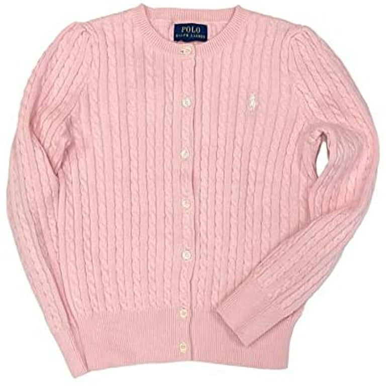 Polo Ralph Lauren Kids Girls Cable Knit Cotton Cardigan Little Kids 4 Hint  of Pink/Nevis Pony Player
