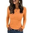 thumbnail image 2 of Ribbed 3/4 Sleeve Shirts for Women Slim Fitted Tight T-Shirts Crewneck Basic Tee Tshirt 2026 Fall Casual Tops Orange M, 2 of 4