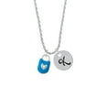 thumbnail image 2 of Delight Jewelry Hot Blue Enamel Lock with Clear Crystals Silvertone Script Initial Disc - K - Charm Necklace, 20"+3", 2 of 4