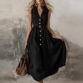 thumbnail image 5 of Shihyeh Ladies' Casual And Fashionable Solid Color Sleeveless Button Up Lapel Dress, 5 of 6