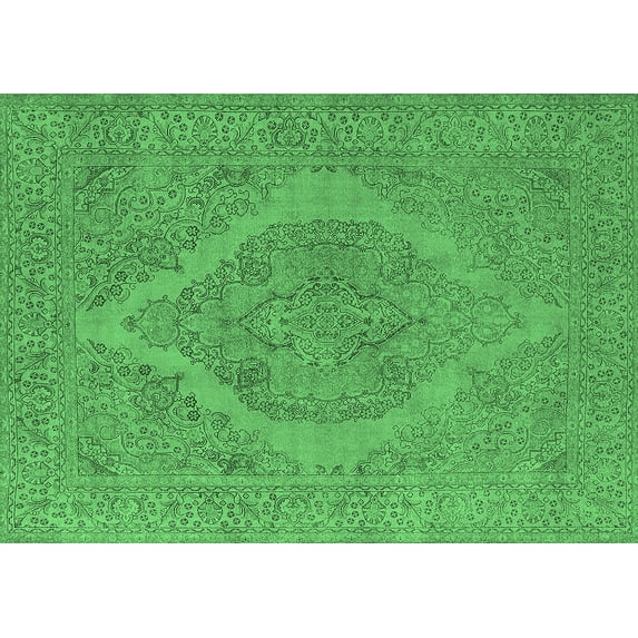 Ahgly Company Indoor Rectangle Oriental Emerald Green Industrial Area Rugs, 2' x 5'
