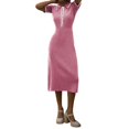 thumbnail image 2 of Women'S Spring Ribbed Maxi Dress Summer V Neck Button Short Sleeve Slim Fit Bodycon Knit Sweater Dresses Pink One size, 2 of 7