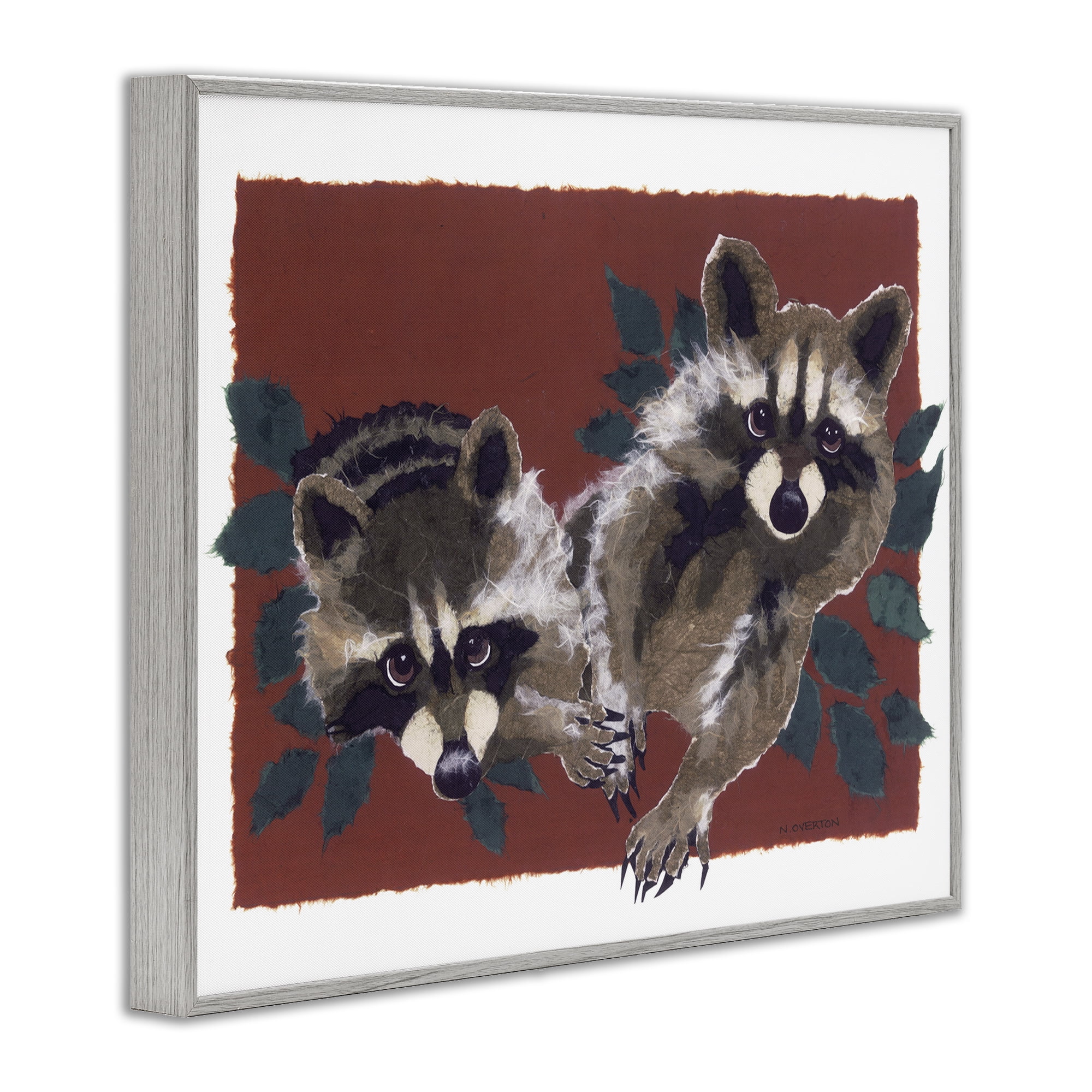 Stupell Industries Two Raccoons & Leaves Animals & Insects Painting Gray Framed Art Print Wall Art, 30 x 24