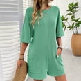 thumbnail image 6 of KyCheLot Summer Outfits for Women Rompers Knit Ribbed Short Sleeve Crewneck Tee Romper with Pockets, 6 of 7