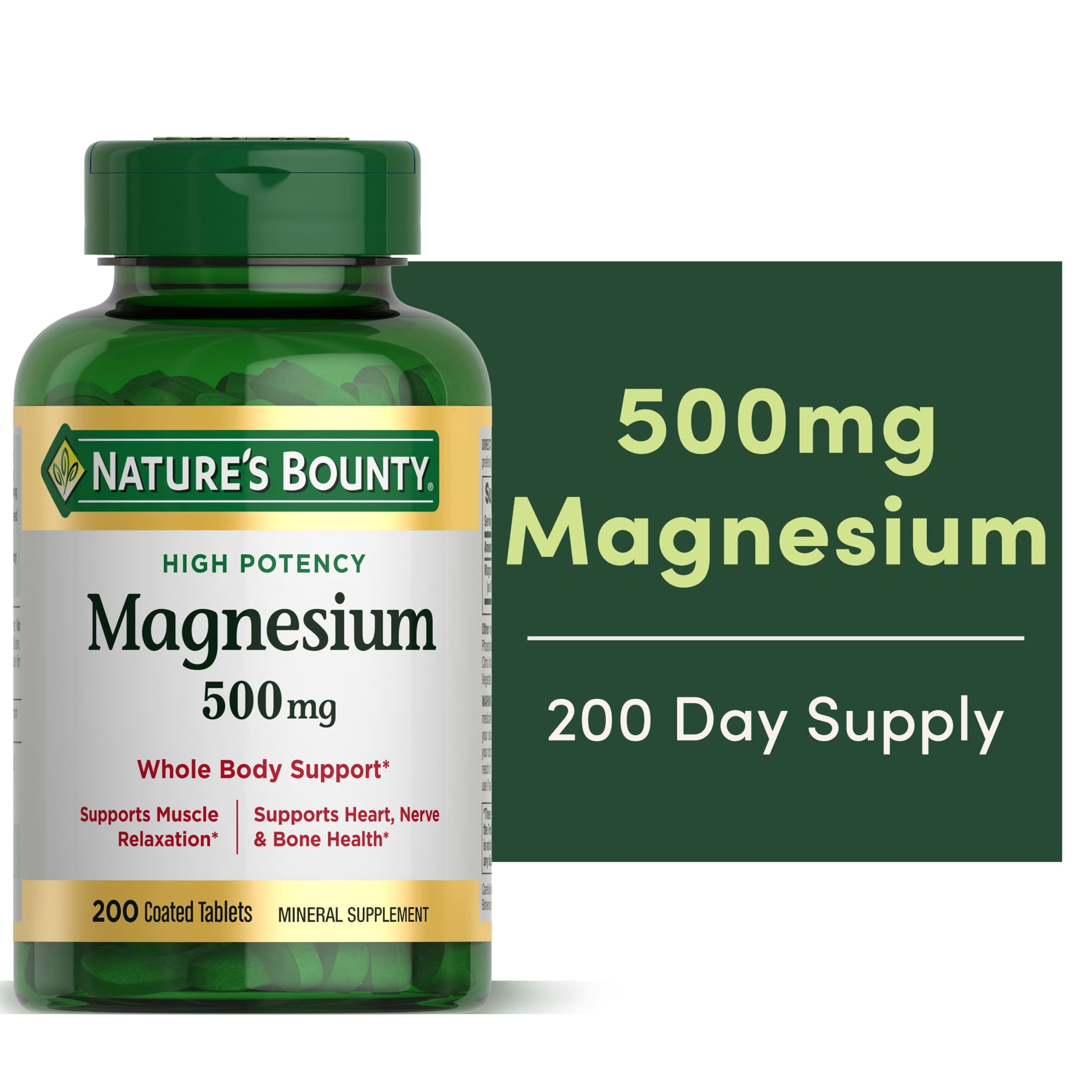(2 pack) Nature’s Bounty Magnesium Oxide Supplement, Sleep Aid, Bone, Heart, Muscle Relaxation and Nerve Support, 500 mg, 200 Tablets