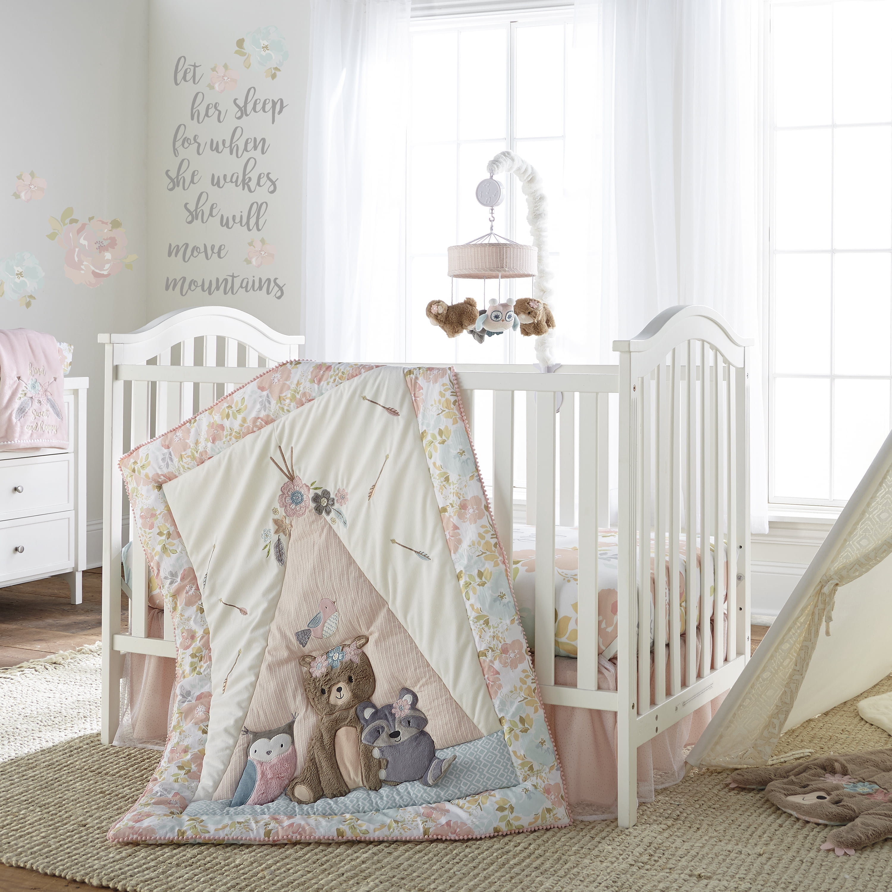 Levtex Baby - Malia Rail Guard- Floral - Pink, Teal, Green and White