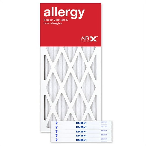 AIRx Filters Allergy 12x25x1 Air Filter MERV 11 AC Furnace Pleated Air Filter Replacement Box of 6, Made in the USA