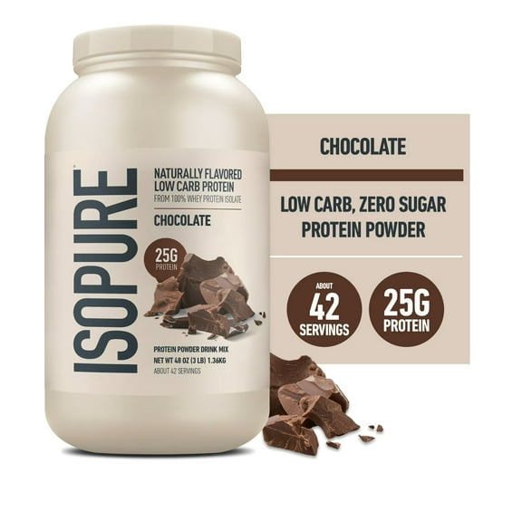 Isopure Low Carb 100% Pure Whey Isolate Protein Powder, Lactose Free, Gluten Free, With Vitamins, Chocolate, 25g Protein Per Serving, 3 Lbs, 42 Servings (Packaging May Vary)