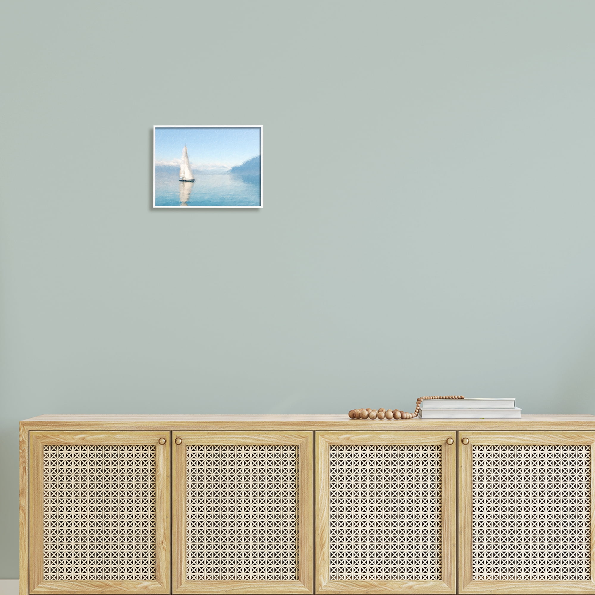 Stupell Blue Ocean Sailboat Sea Reflection Landscape Painting White Framed Art Print Wall Art