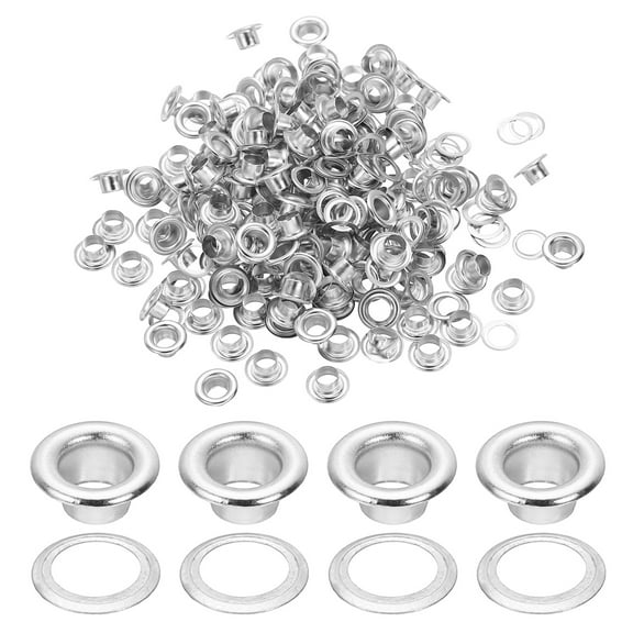 Uxcell 4mm/5/32" Metal Eyelets, Eyelets and Grommets Kit for DIY Project, Silver 150 Pcs