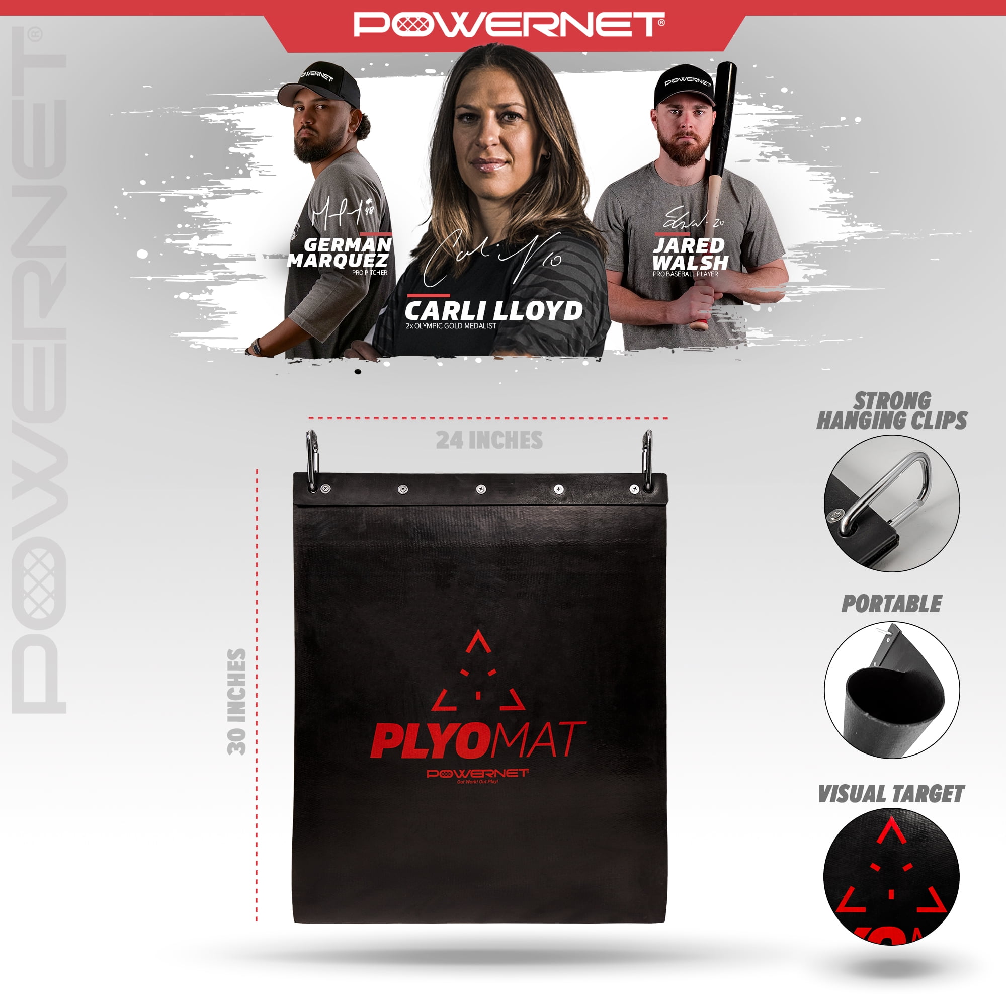 PowerNet Hanging Plyo Mat, Softball Baseball Training Equipment, Portable Backstop for Weighted Plyometric Training Balls, Baseball Throwing Pitching Trainer