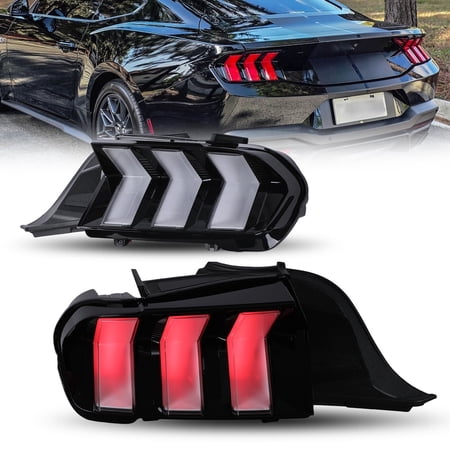 For 2024-2026 Ford Mustang Coupe & Convertible Black Euro Style LED Sequential Turn Signal Tail Lights Clear Lens