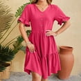 thumbnail image 2 of bnaln Womens Summer Dresses Casual Tunic Mini Dress Dresses Puff Short Sleeve V-Neck Buttons Dresses Swing A Line Short Dresses Prom Cocktail Dress Solid Petite Dresses Girls, 2 of 9