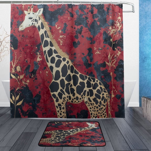 BZSMCE Shower Curtain and Bath Accessory Set,Giraffe in Vibrance Pattern