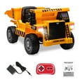thumbnail image 4 of Curuk 12V Battery Kids Ride-On Dump Truck with Remote Control, Music Player, Electric Dump Bucket Bed Electric Dumper Tractor， Yellow, 4 of 9
