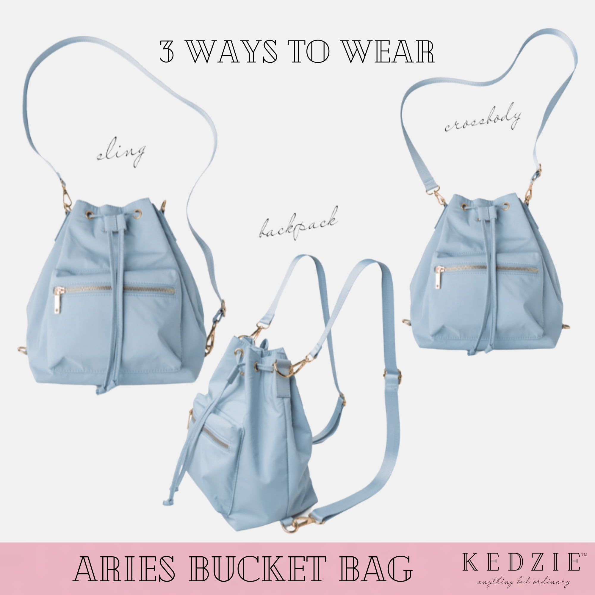 Kedzie Aries Convertible Bucket Bag 3-Way Backpack Crossbody Strap Purse, Coral (Women's)