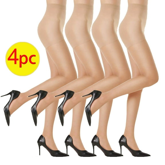 Alkepwun 4 Pairs Sheer Tights for Women, Ultra-Thin Mesh Pantyhose Control Top High Waist Footed Stockings