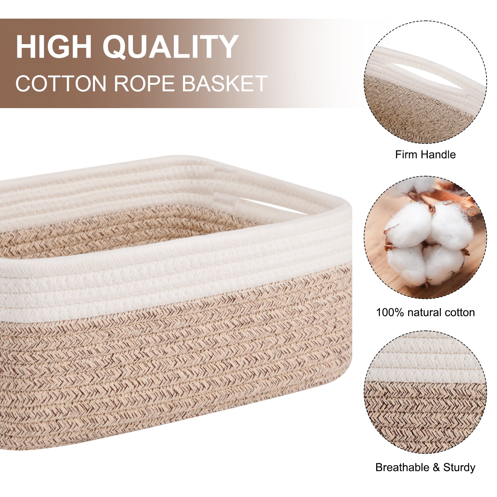 CHERISHGARD 4 Pack Woven Storage Baskets ，Cotton Rope Basket for Toy，Book and Blankets