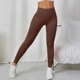 thumbnail image 4 of Xyxonk Yoga Pants Women Tummy Control Butt Lifting Athletic Leggings High Waist Workout Tights Petite Stretchy Solid Color Yoga Leggings Brown M, 4 of 4