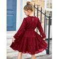 thumbnail image 5 of Oudiya Girls Long Sleeve Party Dress Formal Fall Winter Holiday Midi Flowy Swing Dress with Belt for Kids 5-13Y, 5 of 8