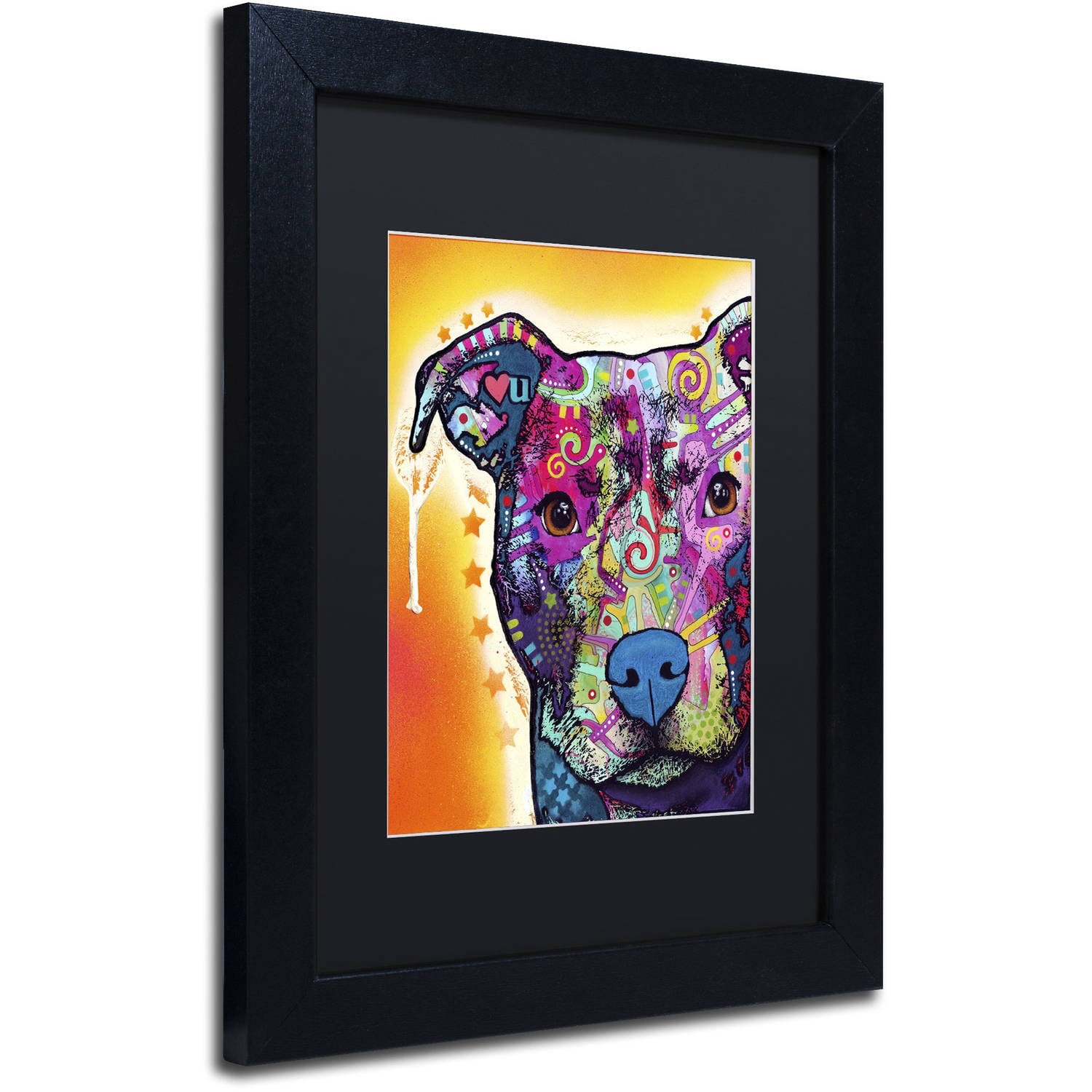 Trademark Fine Art "Heart U Pit Bull" Canvas Art by Dean Russo, Black Matte, Black Frame