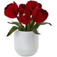 thumbnail image 1 of Tulipes avec Vase en Verre Blanc - Rouge, 1 of 1