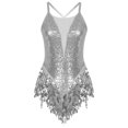 thumbnail image 3 of vastwit Womens Sparkling Sequins Fringed Cross Back Latin Jazz Salsa Tassel Fringe Dress Leotard Silver L, 3 of 7