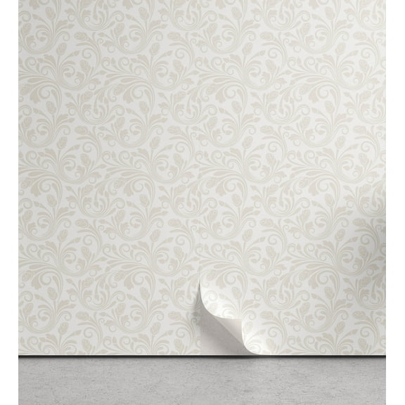 Ambesonne Ivory Peel & Stick Wallpaper for Home, Medieval Victorian Petals, 13"x36", Beige White
