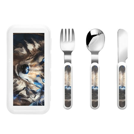 

Daiia Vintage Blue Floral Wolf for Stainless Steel Kids Silverware Set - Children’s Utensil Set - Children s Knife Fork And Spoon Set - Metal Kids Cutlery Set
