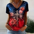thumbnail image 2 of MEICHEN Women's V Neck Butterfly & Rose Print T Shirt Patriotic Glitter Graphic Casual Top, 2 of 4