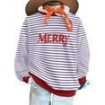 thumbnail image 6 of QTBIUQ Men and Women Christmas Vintage Striped Printed Letter Printing Round-Neck Casual Sporty Long-Sleeved Fleece Sweatshirt Tops Purple, 6 of 9