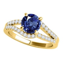 Aonejewelry 1.15 Ct. Sapphire and Diamond Twin Shank Engagement Ring Crafted In 14k Solid Yellow Gold