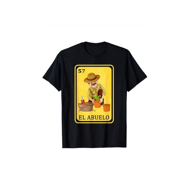 Men's Spanish-Mexican Style Funny Graphic T-Shirt, 100% Cotton, Black Crew Neck with "el abuelo" Print Casual Menswear