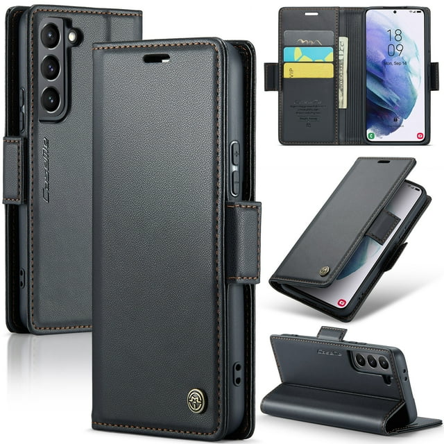 CaseMe Funda de Cuero para Samsung Galaxy S21+ 5G con Bloqueo RFID, para Samsung Galaxy S21+ Funda para Mujer y Hombre, Tarjetero con Cierre Magnético, Funda Tipo Folio para Samsung Galaxy S21+ 5G