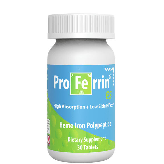 Proferrin ES- 10.5mg of high Absorbing Heme Iron Polypeptide. Made in The USA. 30 Tablets. Easy on The Gut. Not affected by Coffee, Calcium, or PPI's