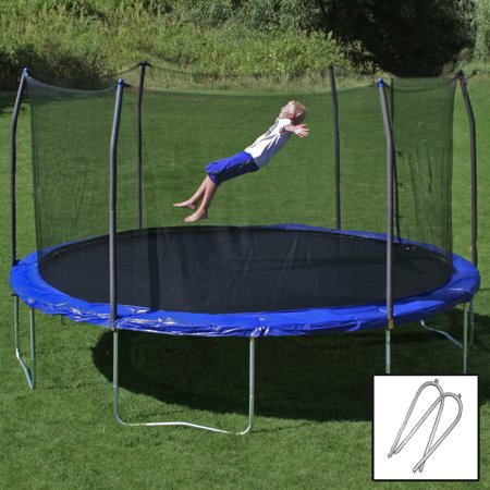 Skywalker Trampolines 14-Foot Trampoline, with Wind Stakes, Blue (Box 1 of 2)