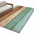 thumbnail image 6 of Farmhouse Teal Blue Brown Area Rug 3x5 Washable Rug Non Slip Vintage Wooden Striped Large Area Rug Indoor Floor Carpet for Entryway Bedroom Kitchen Living Room Home Office Dining Room Nursery, 6 of 8