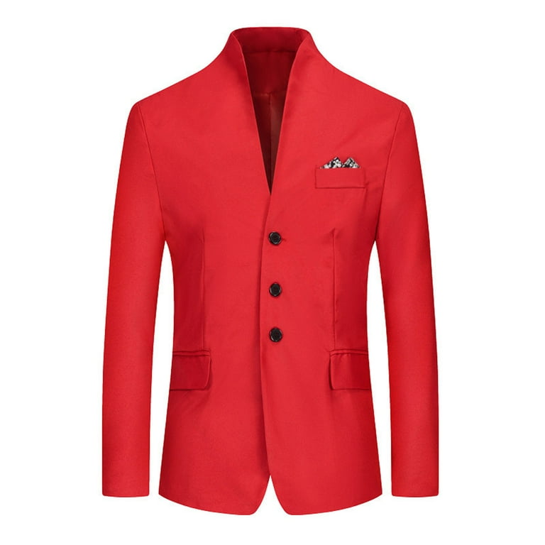 Elainilye Fashion Mens Jacket Color Blocking Suit Slim Fit Single-Breasted  Blazer Suit Performance Suit Long Sleeve Lapel Blazer Coat,Red 