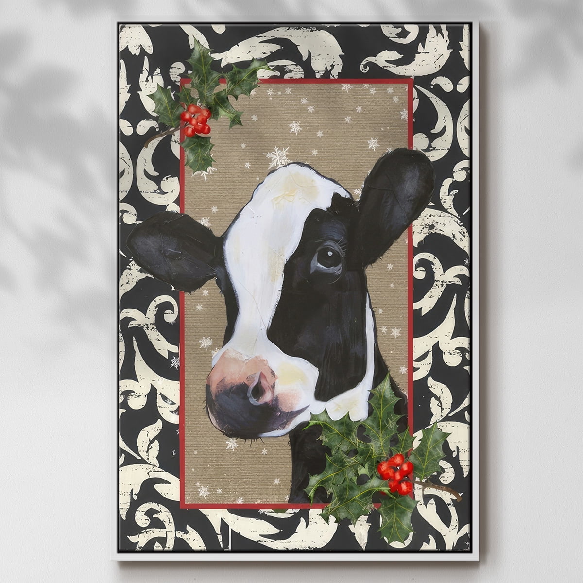 County Christmas Farm I - Framed Gallery Wrapped Holiday Canvas - 17 x 25 - White Frame