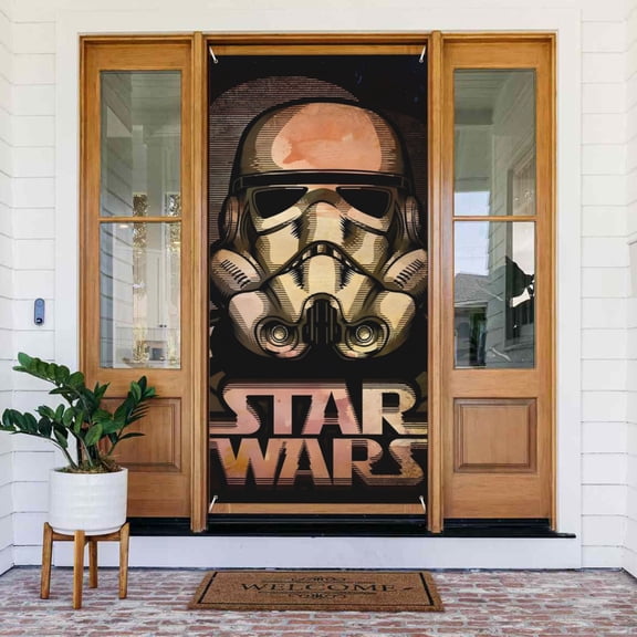 Darth Vader Door Cover Polyester Banner Outdoor Decoration Accessories For Porch Garden Patio Party Backdrop, 35.4 X 72.8 Inches
