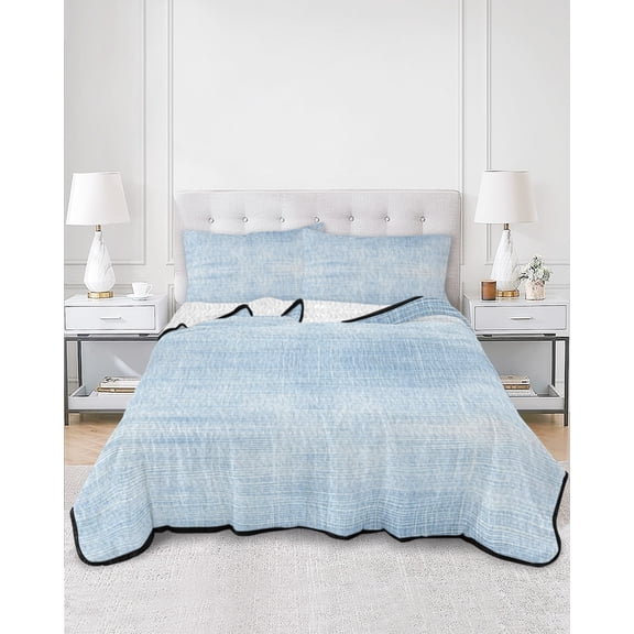 Quilts Twin Size, Sky Blue Soft Comforter Bedding Set for Bed, Vintage Solid Color Modern Minimalist Distressed Lightweight Quilted Bedspread with Pillow Cover(2 Pieces) for All Season, 68x86 Inch