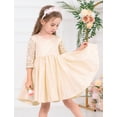 thumbnail image 5 of OBEEII Flower Girls Dresses Bow Knot Satin Dress Lace Sleeve Pageant Party Dress for Wedding Ball Gown Communion, Champagne Size 6M-6T, 5 of 8