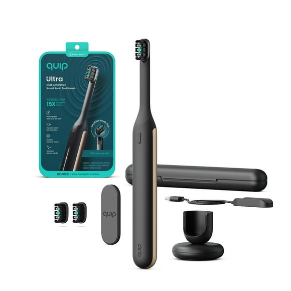 Quip Ultra Next Generation Smart Toothbrush - Timed Electric Toothbrush with Case - Replaceable Brush Head, Soft Bristles, Silicone Handle, 30-Day Battery Life
